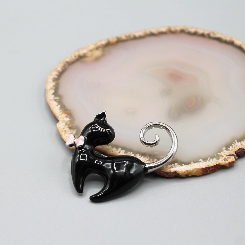 Cat brooch pin jewelry pendant adorable cute gold black pink small elegant - Picture 3 of 12